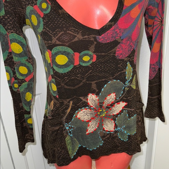 Desigual floral long sleeve top shirt blouse - Picture 2 of 4